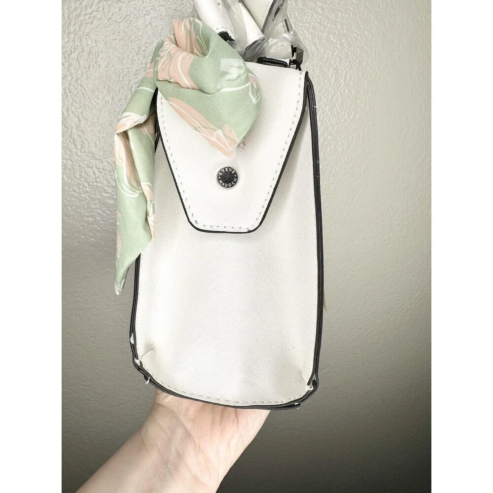 Steve Madden Crossbody Bag Womens Small White Faux Leather BREESE Scarf Handle